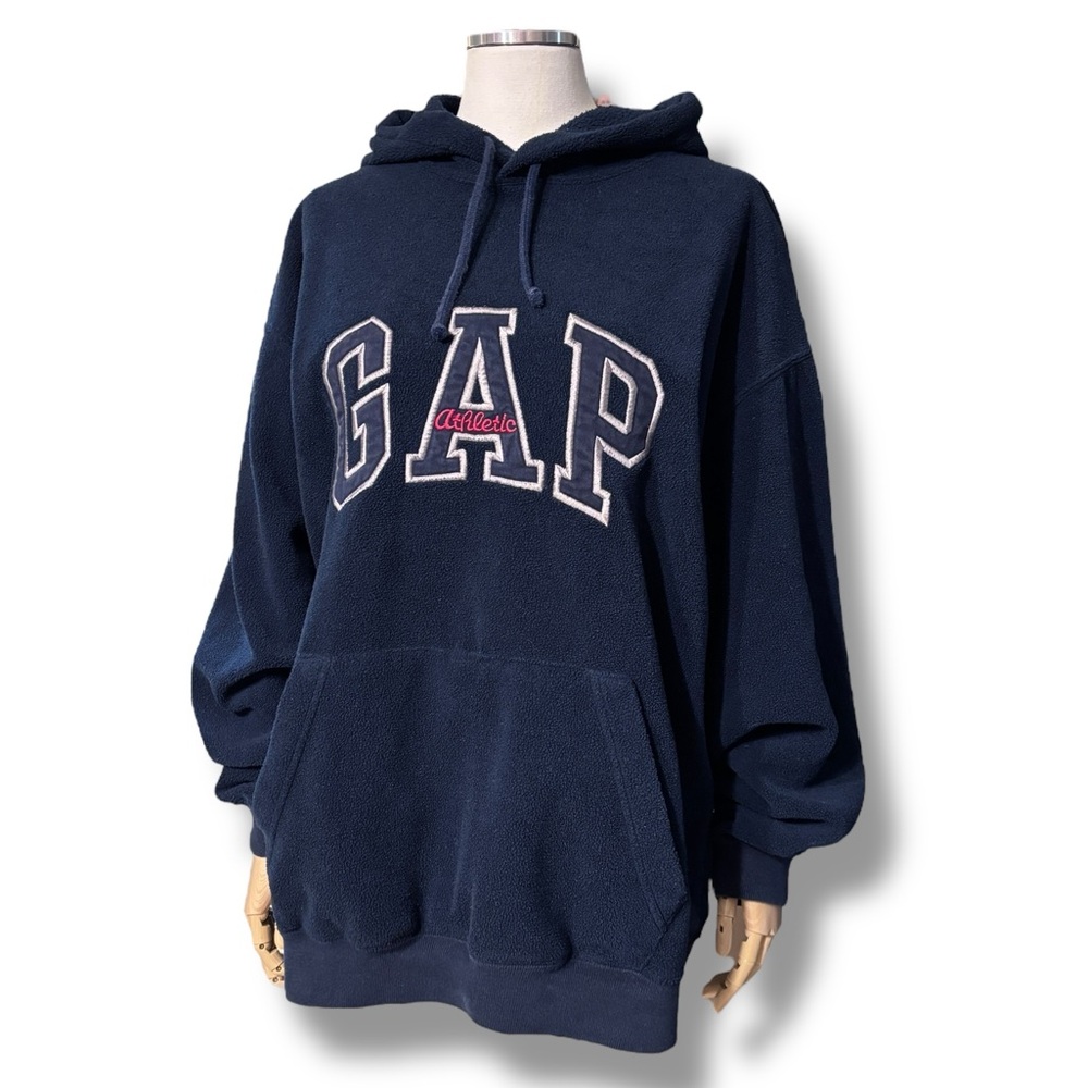 GAP Navy Logo Spell Out Fleece Hoodie VINTAGE